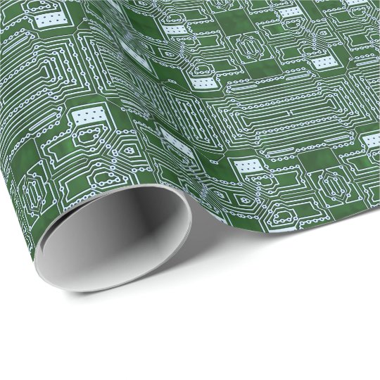 Green White Computer Circuit Board Lines Wrapping Paper