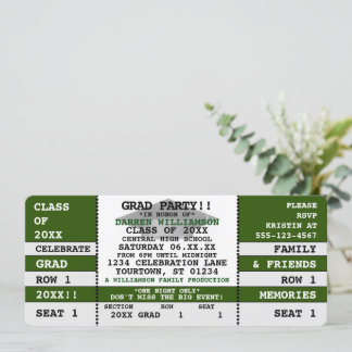 Green|White Concert Ticket Grad Party Invitation
