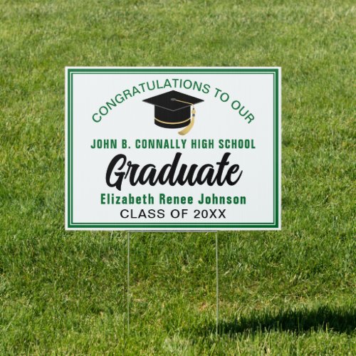 Green White Congratulations Graduate Custom Yard Sign