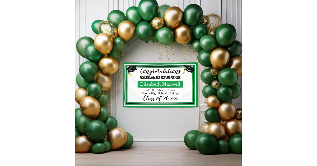 Green | White Congratulations Graduate Graduation Banner | Zazzle