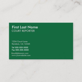 Green White Court Reporter Custom Business Cards by ProfessionalOffice at Zazzle