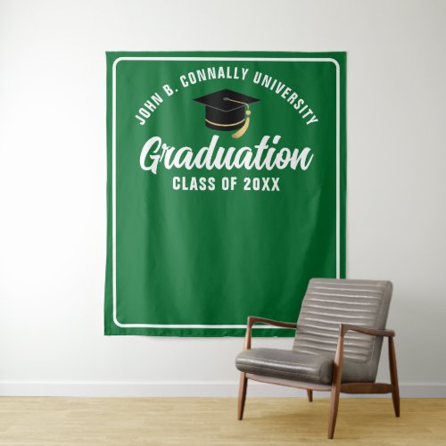 Green White Custom Graduation Party Photo Booth Tapestry