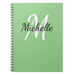 Green &amp; White Custom Monogram Cute Notebook