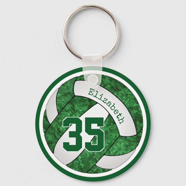 green white custom team colors girly volleyball keychain (Front)