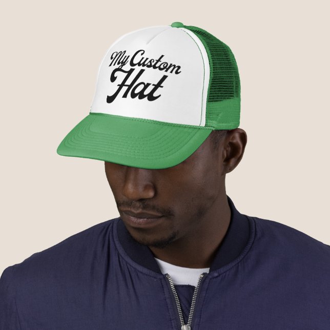 GREEN & WHITE Custom Trucker Hat Mesh Cap Blank (In Situ)
