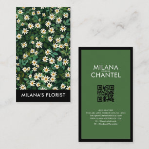 Green White Daisy Modern Boho Flower Florist Business Card