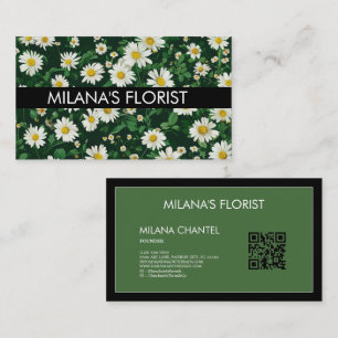 Green White Daisy Modern Boho Flower Florist  Business Card