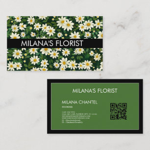 Green White Daisy Modern Boho Flower Florist  Business Card