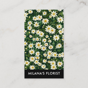 Green White Daisy Modern Boho Flower Florist Business Card
