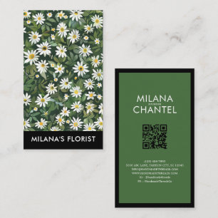 Green White Daisy Modern Boho Flower Florist Business Card