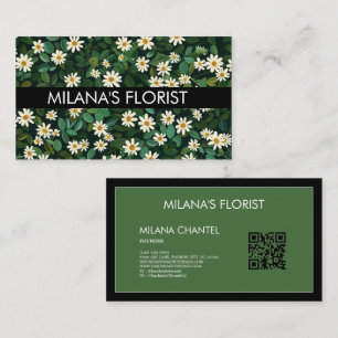 Green White Daisy Modern Boho Flower Florist  Business Card