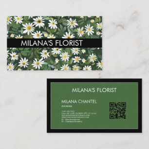 Green White Daisy Modern Boho Flower Florist  Business Card