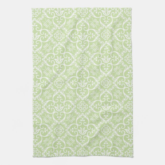 Green & White Damask Kitchen Towel (Vertical)