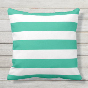 Green & White Deckchair Stripes Outdoor Pillow