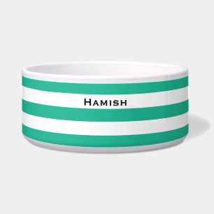 Green & White Deckchair Stripes Personalised Bowl