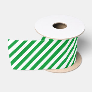 Green & White Diagonal Stripes Customizable Color Satin Ribbon