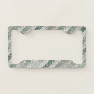 Green White Diagonal Stripes Sparkle License Plate Frame