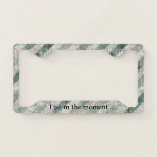 Green White Diagonal Stripes Sparkle License Plate Frame
