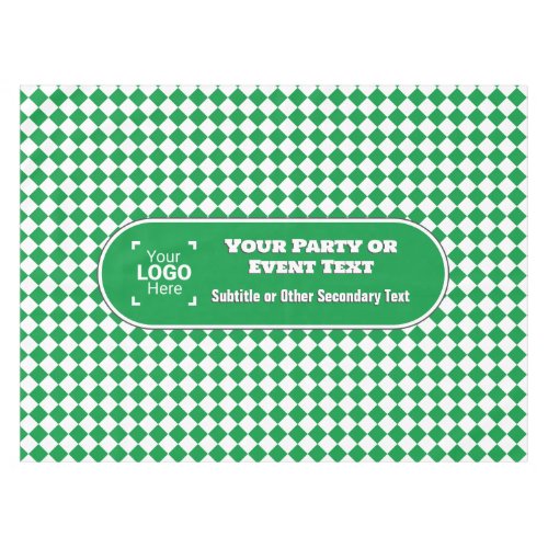 Green  White Diamond _ Custom Text  Logo Event Tablecloth