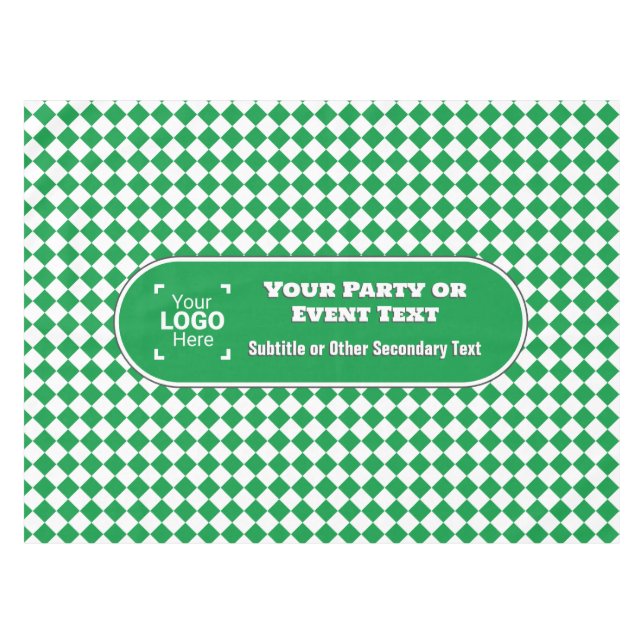 Green & White Diamond - Custom Text & Logo Event Tablecloth (Front (Horizontal))