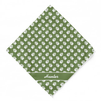 Green &amp; White Dog Paw Print Pattern &amp; Custom Name Bandana