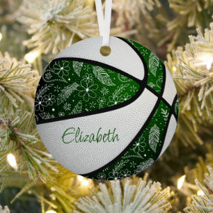 green white doodle flowers paislies basketball metal ornament
