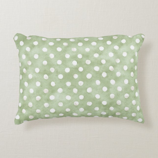 Green White Dots Stripes Accent Pillow (Front)