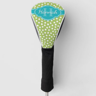 Green White Dotted Pattern Teal Monogram Golf Head Cover