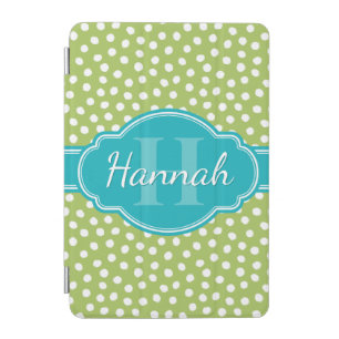 Green White Dotted Pattern Teal Monogram iPad Mini Cover