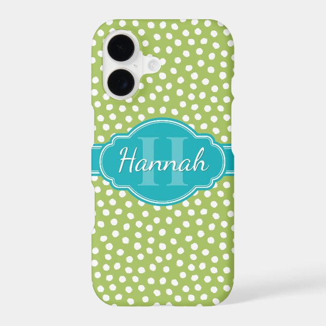Green White Dotted Pattern Teal Monogram Iphone Case (Back)