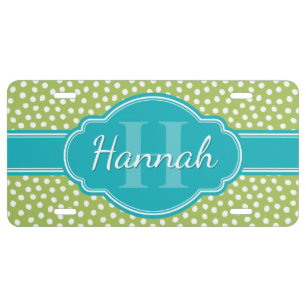 Green White Dotted Pattern Teal Monogram License Plate
