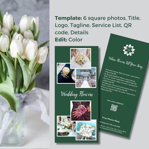 Green  White Elegance  Wedding Flowers Florist Rack Card
