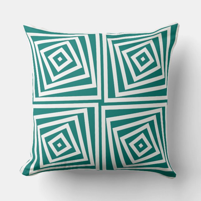 Green & White Elegant Box Spiral Pattern Throw Pillow (Front)