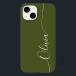 Green White Elegant Calligraphy Script Name Case-Mate iPhone 14 Case<br><div class="desc">Green White Elegant Calligraphy Script Custom Personalized Name iPhone 14 Smart Phone Cases features a modern and trendy simple and stylish design with your personalized name in elegant hand written calligraphy script typography on a green background. Designed by ©Evco Studio www.zazzle.com/store/evcostudio</div>
