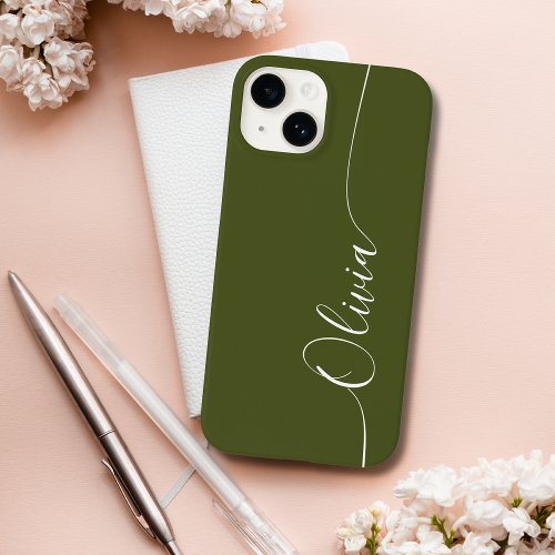 Green White Elegant Calligraphy Script Name Case_Mate iPhone 14 Case