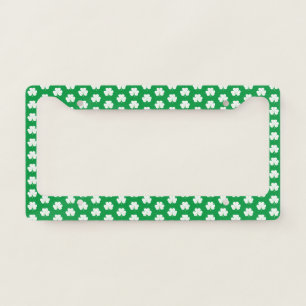 Green White Elegant Irish Shamrock Clover Pattern License Plate Frame
