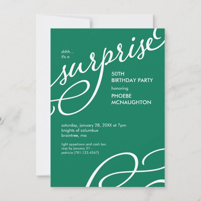Green & White Elegant Surprise Birthday Party Invitation (Front)