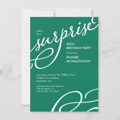 Green  White Elegant Surprise Birthday Party Invitation