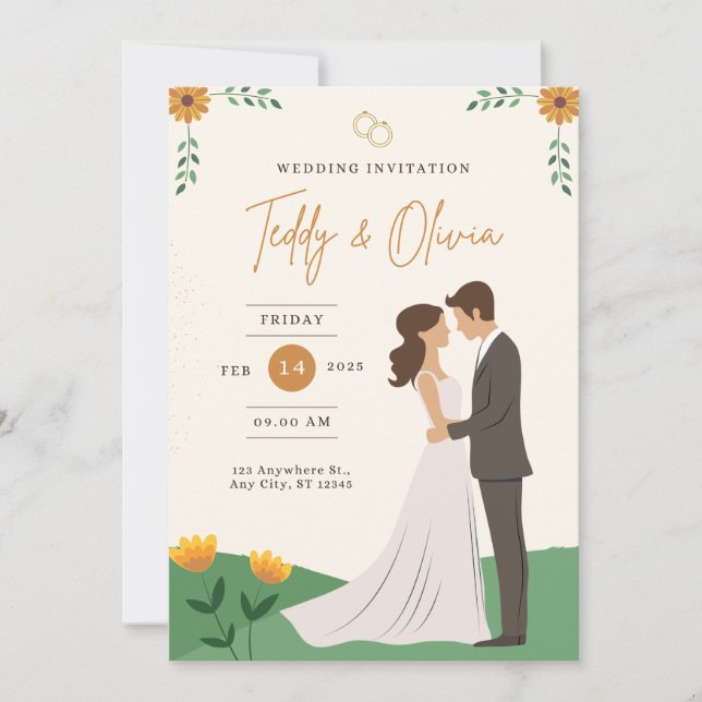 Green & White Elegant Wedding Invitation (Front)