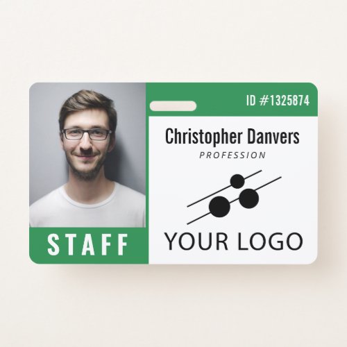 Green White Employee ID Photo  Large Logo Badge