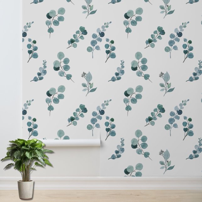 Green White Eucalyptus Leaves Botanical Pattern Wallpaper (Creator Uploaded)