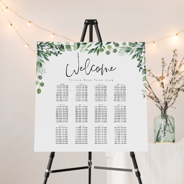 Green White Eucalyptus Wedding Seating Chart Foam Board (In Situ (Stand))