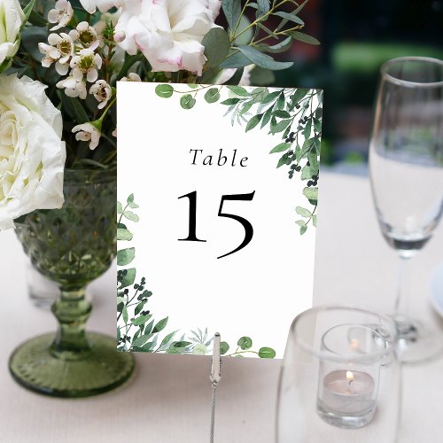 Green White Eucalyptus Wedding Table Number
