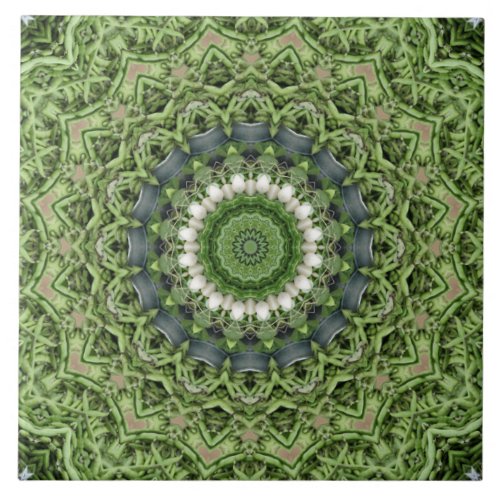 Green  White Farmers Market Mandala Tile