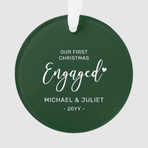 Green  White First Christmas Engaged Photo Ornament