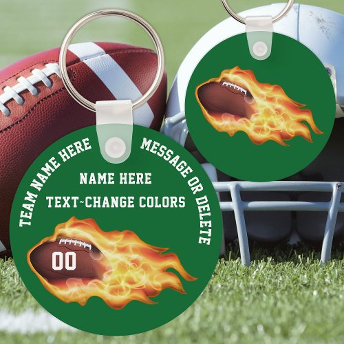 Green White Flaming Football Party Favor Ideas  Keychain