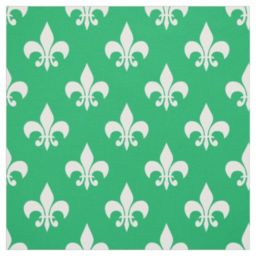 Green White Fleur-de-lis Textile Fabric