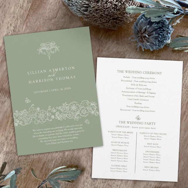 Green white fleur de lis wedding program thanks (Creator Uploaded)
