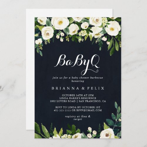 Green White Floral BabyQ Baby Shower Barbecue  Invitation