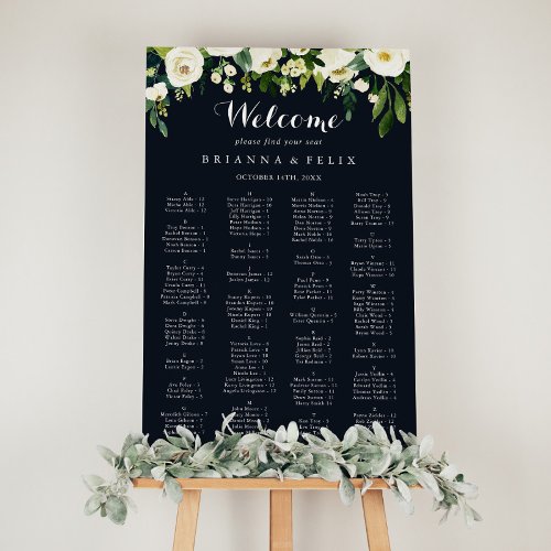 Green White Floral Blue Alphabetical Seating Chart